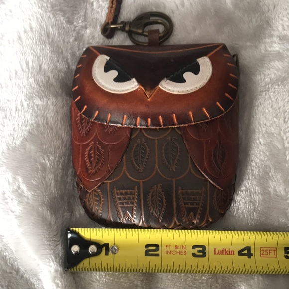 Boho 100% Leather Owl wristlet with key ring - Picture 6 of 7